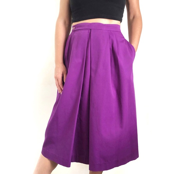 Vintage Dresses & Skirts - Vintage Gary Petites Purple Faux Wrap Midi Skirt